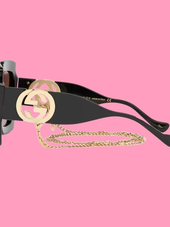 Gucci Black Oversized Square Sunglasses with Gold Logo Accent